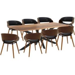 Maison Pavane Mesa y sillas para 8 personas de cuero sintético negro y madera