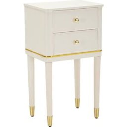 Mauro Ferretti Mesita de noche de madera blanca con detalles dorados, 40x30x71 cm