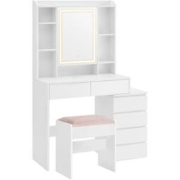 VASAGLE Tocador con luces led y espejo de color blanco