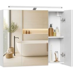 VASAGLE Armario de baño de pared con 3 puertas de espejo de color blanco
