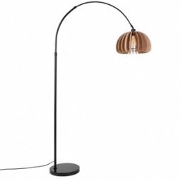 Alpinaluz Lámpara de pie de arco, pantalla madera, base mármol, ø30cm