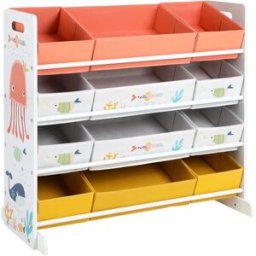 SONGMICS Estantería infantil con 12 cajas de tela de color blanco y amarillo