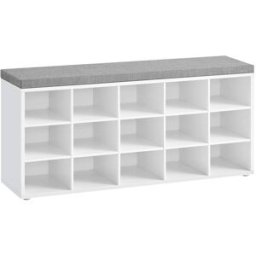 VASAGLE Banco zapatero acolchado con 15 compartimentos de color blanco