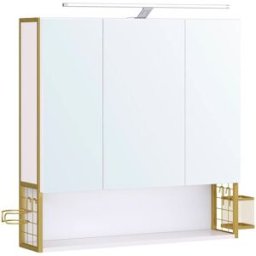 VASAGLE Armario de baño con espejo luz led y 3 puertas