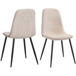 VASAGLE 2 sillas de comedor de felpilla y polipiel de color blanco