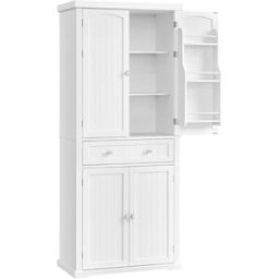 VASAGLE Aparador de cocina con puertas de listones de color blanco