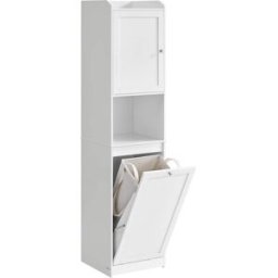 VASAGLE Armario de baño con cesta de ropa sucia de color blanco