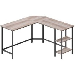 VASAGLE Escritorio 140x140 cm de acero y aglomerado de color greige y negro