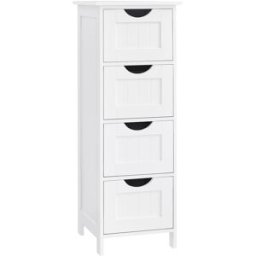 VASAGLE Armario de baño de pie con 4 cajones de color blanco
