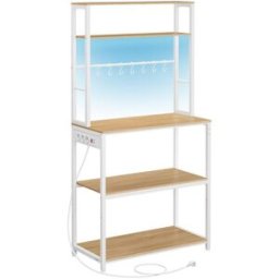 VASAGLE Estantería de cocina con led para microondas de color roble y blanco