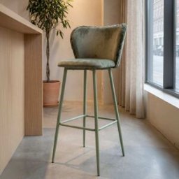Mauro Ferretti Taburete de bar de tela y metal verde (juego de 2, 55 x 58 x 106 cm)