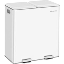 SONGMICS Papelera doble de 2 x 30 l de acero de color blanco
