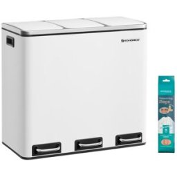 SONGMICS Cubo de basura con 3 compartimentos de acero de color blanco y negro