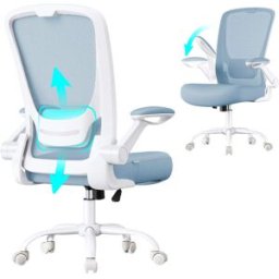 SONGMICS Silla de escritorio ergonómica de malla de color azul y blanco