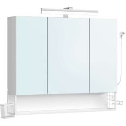 VASAGLE Armario de baño con espejo 3 puertas de color blanco y gris