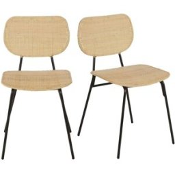 Maisons du Monde Set de 2 sillas para hostelería de acero negro y ratán trenzado