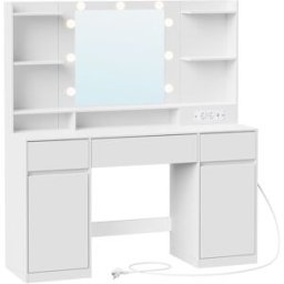 VASAGLE Tocador con espejo led y 3 cajones de color blanco