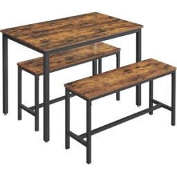 VASAGLE Mesa de comedor con 2 sillas de acero marrón y negro