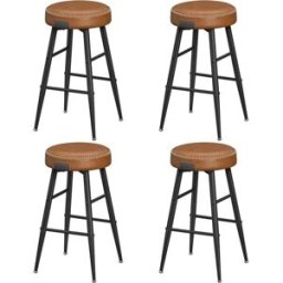 VASAGLE 4 taburetes de bar de 63 cm de cuero sintético de color marrón