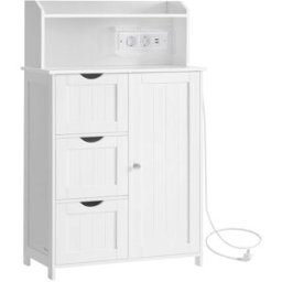 VASAGLE Armario de baño con 3 cajones y 1 puerta de color blanco