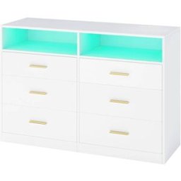 VASAGLE Cómoda con 6 cajones y led de color blanco