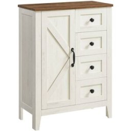 VASAGLE Mueble de baño con 4 cajones y 1 puerta de color blanco y marrón