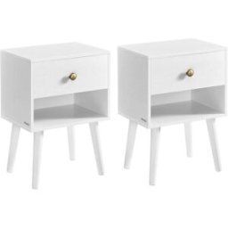 VASAGLE 2 mesitas de noche con cajón de madera de color blanco