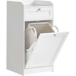 VASAGLE Armario de baño con cajón y cesta de ropa de color blanco