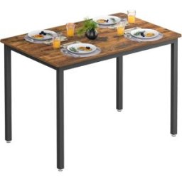VASAGLE Mesa de comedor de 110 cm de acero y aglomerado color marrón y negro