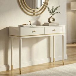 Mauro Ferretti Consola de madera blanca con detalles dorados, 101x37x78 cm.