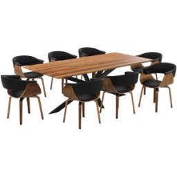 Maison Pavane Mesa y sillas para 8 personas en cuero sintético negro y madera