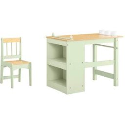 SoBuy Conjunto de mesa y silla infantil con 1 estante verde 80x44x66cm