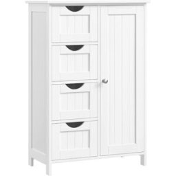 VASAGLE Armario de baño con 4 cajones y puerta de color blanco