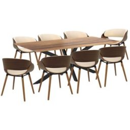 Maison Pavane Mesa y sillas para 8 personas de cuero sintético beige y madera