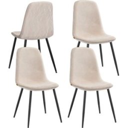 VASAGLE 4 sillas de comedor de felpilla y polipiel de color blanco