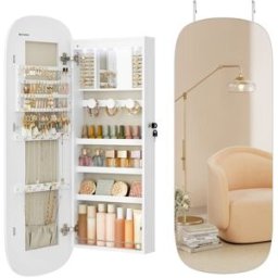 SONGMICS Armario para joyas de pared con luz led y cerradura blanco