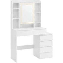 VASAGLE Tocador con luces led y espejo de color blanco