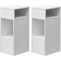 SONGMICS HOME Mesita de noche estrecha con cajón de madera de color blanco