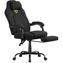 SONGMICS HOME Silla de juegos ergonómica con reposapiés de tela de color negro