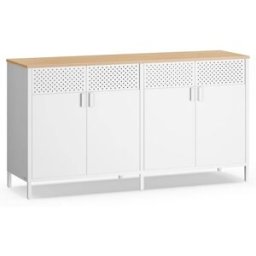 SONGMICS Aparador de cocina con 4 puertas de metal de color blanco y beige