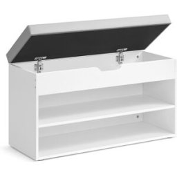 VASAGLE Banco zapatero con asiento tapizado de color blanco y gris