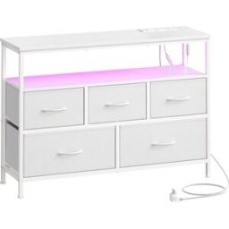 SONGMICS Cómoda de 5 cajones con led de acero color blanco