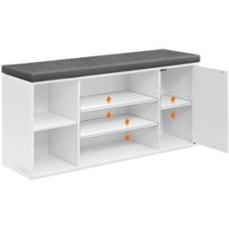 SONGMICS HOME Banco zapatero con almacenaje de color blanco y gris