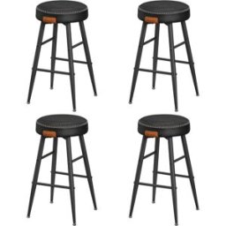 VASAGLE 4 taburetes de bar con altura de 63 cm de cuero sintético negro