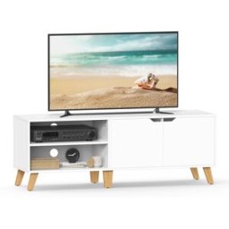 VASAGLE Mueble de tv con estante ajustable de 140 cm de color blanco