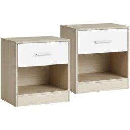 VASAGLE Mesita de noche con cajón de color beige y blanco