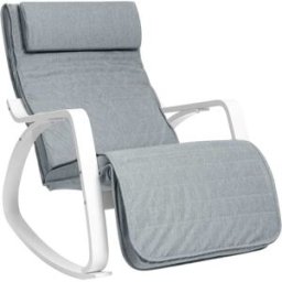SONGMICS Silla mecedora con reposapiés de madera de color gris y blanco