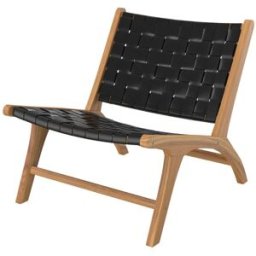 Maison Pavane Sillón de teca y cuero trenzado negro