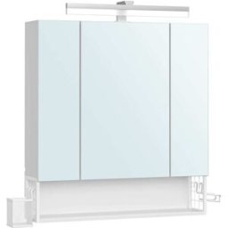 VASAGLE Armario de baño con espejo de 3 puertas de color blanco y gris