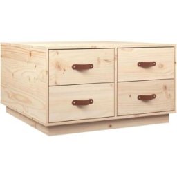 Prolenta Premium Mesa de centro madera de pino cuero marrón 80 x 80 x 45 cm